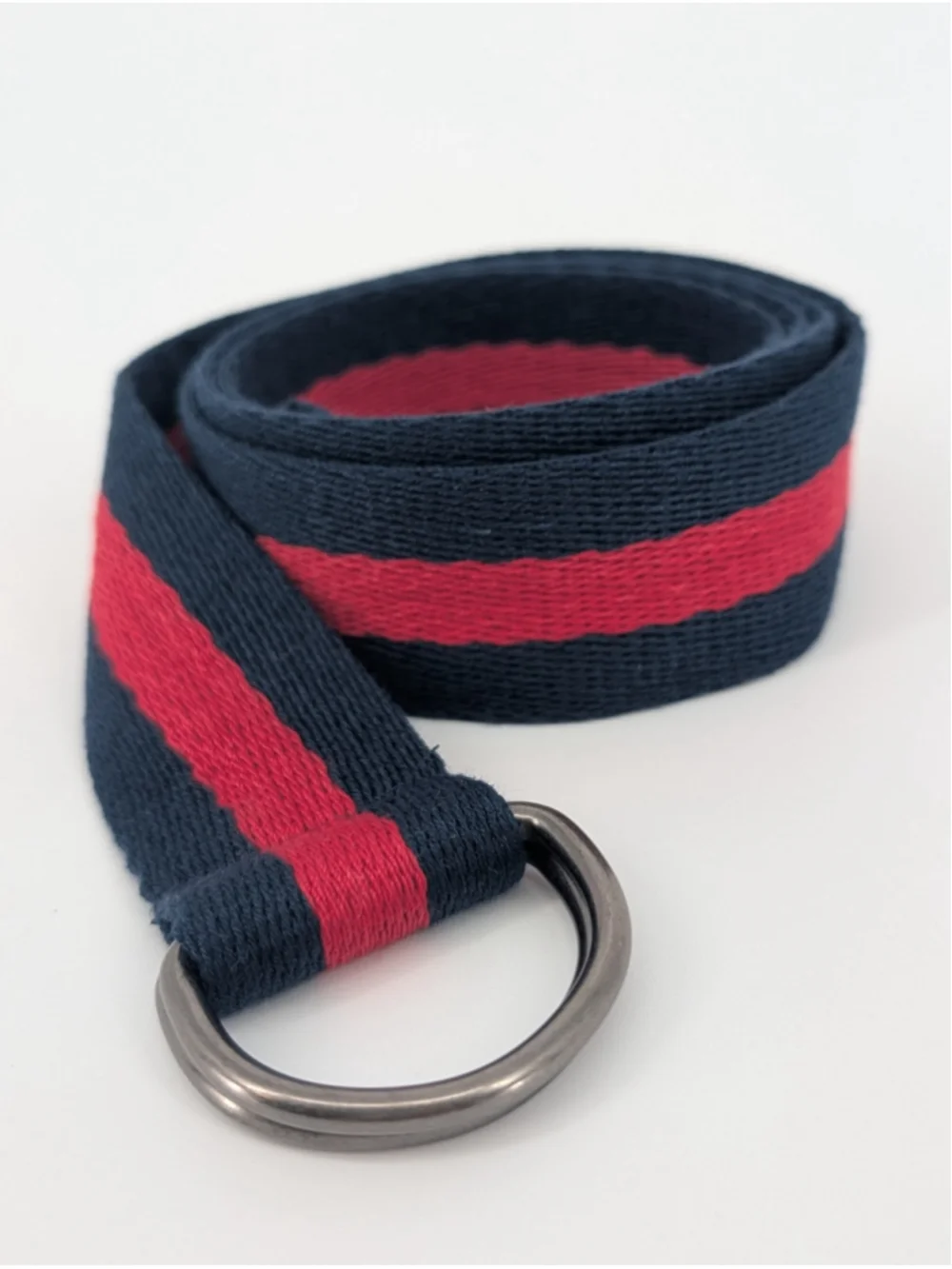 Unisex Navy Red Striped D Ring Belt 46 Inch Preppy Webbing Varsity Stripe Golf